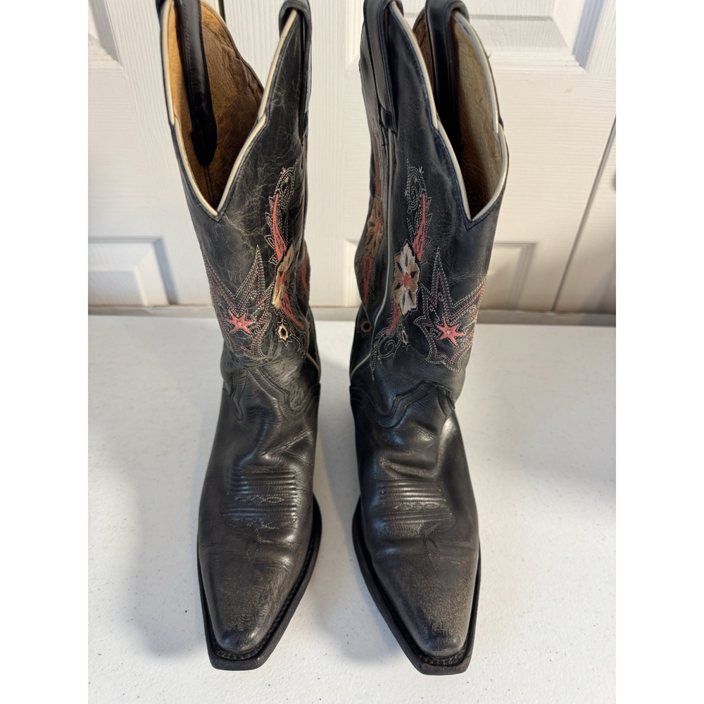 Women's JB Dillion Black Boots 7B Leather Embroidered Western Nashville Parties